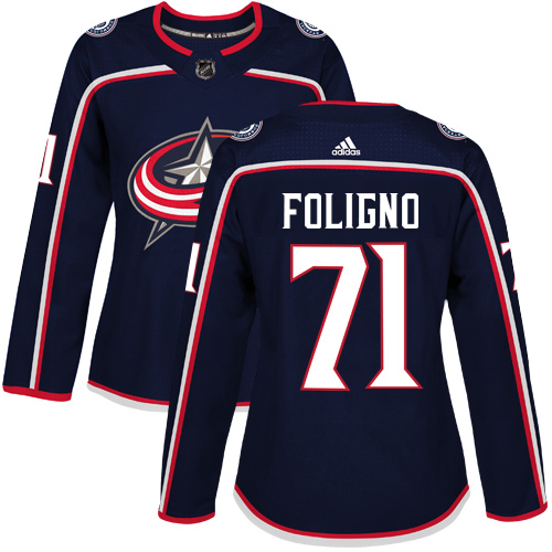 Adidas Blue Jackets #71 Nick Foligno Navy Blue Home Authentic Women's Stitched NHL Jersey